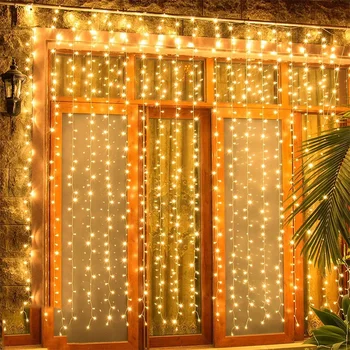Светодиодная занавеска 3X2 / 3X3 / 6X3 м, 8 режимов, Рождественская занавеска на окно, сказочный светильник с дистанционным управлением, уличная лампа-сосулька для праздничного декора