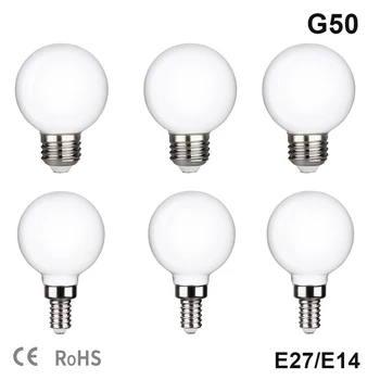 Светодиодная Лампа E27 E14 5W G50 Молочно-стеклянная Лампа 85V-265V Потолочный Вентилятор Лампочки Теплый Белый 2700K Натуральный белый 4000K Лампада LED