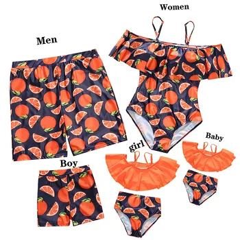 Семейный купальник 2023, одинаковые купальники для мамы и дочки, семейный комплект, купальник-бикини с оранжевым принтом 