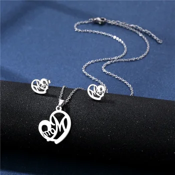 Серьги-гвоздики для мамы с сердечком из нержавеющей стали, ожерелья, набор украшений для женщин, простые аксессуары, подарки на День матери для мамы