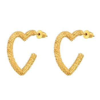 Серьги-кольца с кованым сердечком для женщин, 18-каратное позолоченное украшение для ушей в форме любви из нержавеющей стали