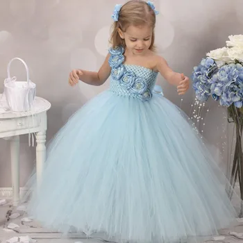 Синее платье для девочек, повседневное платье-пачка с цветочным узором для маленьких девочек, день рождения, свадебное представление, детская одежда для девочек, размер 2-10 лет