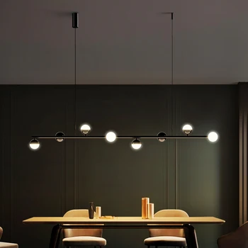 Скандинавские длинные светодиодные подвесные светильники с дистанционным управлением черного цвета для стола, столовой, кухни, бара, люстры, светильника для минималистичного декора
