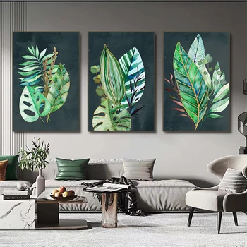 Скандинавские растения, картины на холсте, картина с зелеными листьями, современный плакат Cuadros Wall Art с принтом для домашнего декора в гостиной Без рамки
