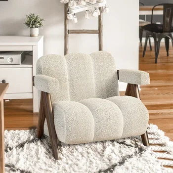 Скандинавский одноместный диван из массива дерева для гостиной кремового цвета, кресло для отдыха с тихим ветром, дизайнерский современный диван-кресло из овечьей шерсти
