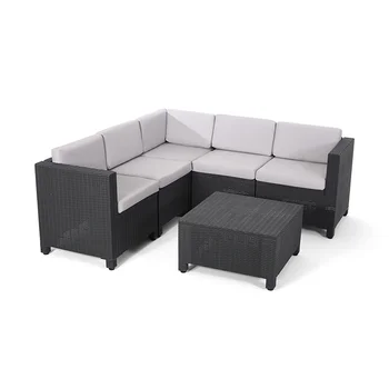 Современная всепогодная мебель для патио Садовые ротанговые диваны 5-местный уличный секционный диван