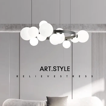 Современная люстра минималистичная модная медная гостиная столовая 2024 новая лампа для спальни сферический круг подвесной светильник