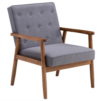 Современный деревянный одноместный стул (75 x 69 x 84) см, стул для спальни из серой ткани в стиле ретро, прочная рама