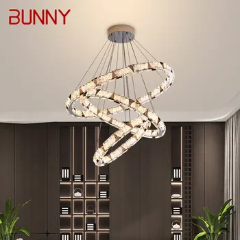 Современный хрустальный подвесной светильник Bunny, светодиодная кольцевая люстра, креативный светильник, Роскошный круглый декор для гостиной, светильник для виллы