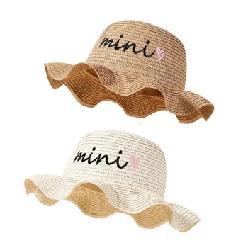 Соломенная шляпа-ведро для девочек, солнцезащитная пляжная шляпа для отдыха, капор для малышей, дорожная шляпа с гибкой крышкой, детский цилиндр для девочек P31B