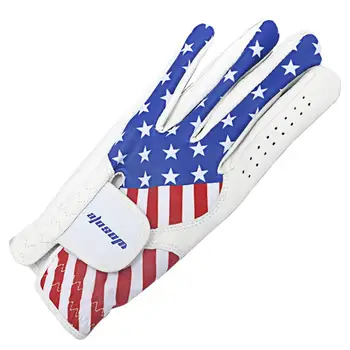 Стильная перчатка для гольфа, мужская перчатка для гольфа на левую руку с регулируемой застежкой, с рисунком американского флага, износостойкая для игроков в гольф