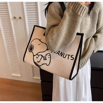 Сумка Kawaii Snoopy, женская сумка большой емкости, модная мультяшная сумка для покупок, холщовая сумка на одно плечо, подарок для девочки