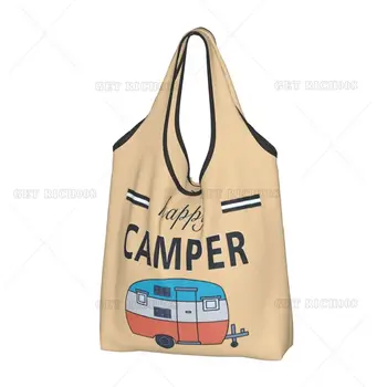 Сумка для покупок Happy Camper, портативная сумка для покупок, женская Мужская сумка, пригодная для вторичной переработки, продуктовые сумки, сумка-тоут, эко-сумка без застежки