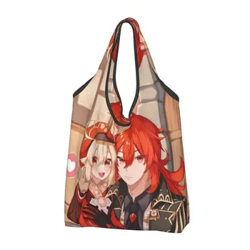 Сумки для покупок в аниме Genshin Impact, сумки для покупок, женские сумки на плечо для покупок в манге Kawaii, сумки большой емкости