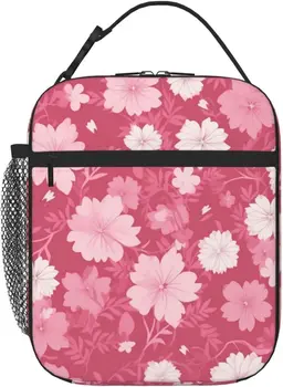 Текстура цветов, Розовый принт, изолированная сумка для ланча, водонепроницаемая сумка для ланча, Многоразовая сумка-холодильник для ланча для работы, офиса, пикника, путешествий