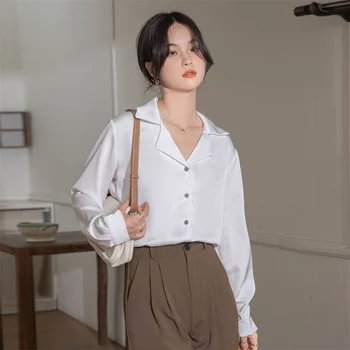 Темпераментная женская рубашка во французском стиле, осенняя однобортная Хипстерская однотонная офисная женская универсальная модная простая блузка