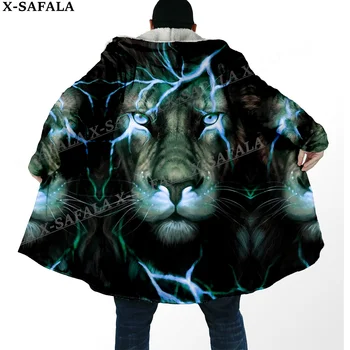 Толстый теплый плащ с капюшоном с 3D принтом короля Льва, мужское пальто, ветрозащитная флисовая накидка, халат, одеяло с капюшоном-5