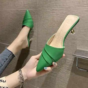 Туфли-лодочки, женские босоножки, Женские летние 2022, пикантные зеленые вечерние туфли на высоком каблуке-шпильке из искусственной кожи с юбкой
