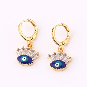Удачливые турецкие серьги-кольца от сглаза для женщин, винтажные серьги-гвоздики с медным кругом Blue Eye, женские ювелирные изделия