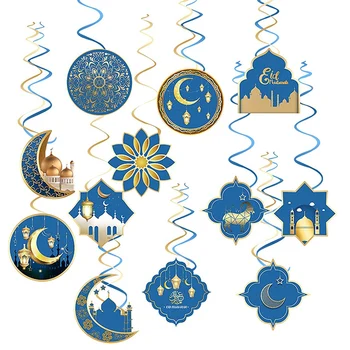 Украшения для вечеринки в Рамадан, украшения для праздника Ид Мубарак, 24 шт, Завитки фольги, Потолочные украшения, исламский Декор стен