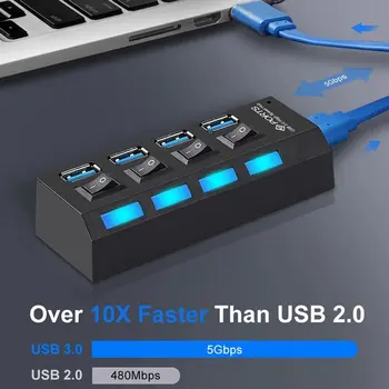 Универсальный USB-концентратор с 4 портами USB 2.0, разветвитель, зарядное Устройство, Высокоскоростной Мини-концентратор, разъем-разветвитель, кабель-адаптер с переключателем для портативного ПК