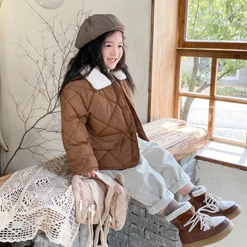 Утепленная теплая хлопчатобумажная куртка для детей маленьких и средних размеров, детская куртка с отворотом в корейском стиле