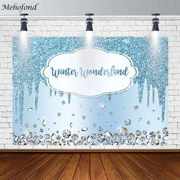 Фон Mehofond Winter Wonderland С синими блестящими бриллиантами, декорация для фотосъемки, реквизит, баннер для фотостудии, Фотозона