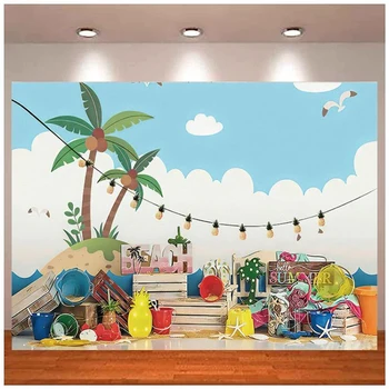 Фон для фотосъемки Летний пляж Голубое Небо Тропические пальмы Luau Декор для детского Дня рождения Фон Баннер Фотостудия