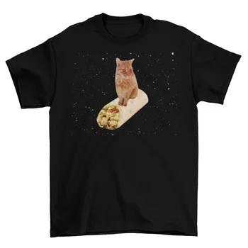 Футболка с котом Буррито в космосе, унисекс, смешные размеры, хлопок, космический космос, новая