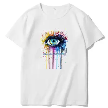 Футболки с рисунком Rainbow Eye в стиле харадзюку, негабаритная футболка с коротким рукавом, летняя уличная одежда, мужская одежда