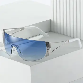 Футуристические очки UV400, обтягивающие солнцезащитные очки с плоским верхом, солнцезащитные очки Y2K, солнцезащитные очки