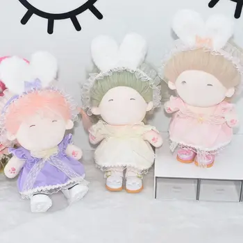 Хлопковая кукольная одежда 10 см 20 см, кружевное платье с плюшевыми заячьими ушками, костюм для куклы-кумира, сменный наряд, игра в переодевание, игрушки