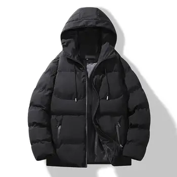 Хлопчатобумажное пальто с капюшоном, мужская термокуртка премиум-класса, зимнее мужское хлопчатобумажное пальто с утолщенной подкладкой на молнии и карманами на молнии, теплое однотонное изделие