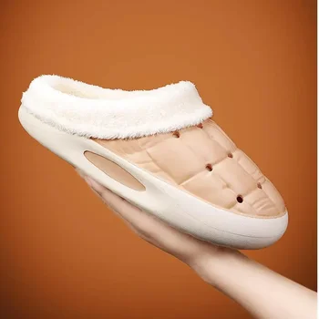 Хлопчатобумажные тапочки, мужская зимняя хлопчатобумажная обувь с флисовой подкладкой, утепляющая подростковую домашнюю молодежную обувь, Большой размер 45