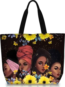 Холщовая сумка-тоут, афроамериканские сумки через плечо, сумка для покупок для черной девушки