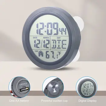 Часы на присоске без перфорации, водонепроницаемые Часы для ванной и кухни, часы с цифровым ЖК-дисплеем, датчик температуры на батарейках
