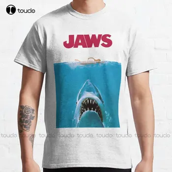 Челюсти акулы Атакуют дайвера На пляжном плакате, классическая футболка, белая футболка с принтом, футболка, подарок на заказ, уличная одежда Xs-5Xl