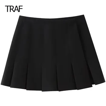 Черная плиссированная юбка TRAF, женские юбки, весна-лето 2024, мини, короткая юбка со средней талией, новинка в юбках, Элегантные и красивые юбки