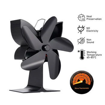 Черный каминный вентилятор с 5 лопастями, вентилятор для тепловой печи, не требуется батарея или электричество, Дровяная горелка, Экологичный Бесшумный каминный вентилятор
