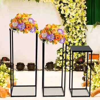 Черный набор из 3 металлических подставок для растений, высокая квадратная стойка, держатель для цветов, декор для свадебной гостиной и патио