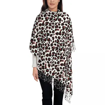 Шарф с текстурой кожи леопарда для женщин, теплая зимняя кашемировая шаль, обертывание, длинные шарфы с кисточками для животных, повседневная одежда