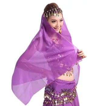 Шифоновый шарф для танца живота, однотонный реквизит для выступлений, женские костюмы для шоу, повязка для индийских танцев 150 см