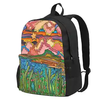 Школьная сумка для хранения Sunset Valley Студенческий рюкзак Оригинальное искусство Искусство заката Искусство облаков Акварельный пейзаж Искусство акварели