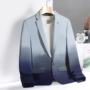 Элегантный мужской блейзер из бутика, новинка осени 2023 года, черный, серый, синий, модный мужской пиджак на одной пуговице, повседневное деловое пальто с градиентом