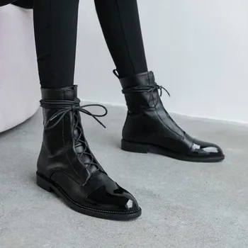 Южная Корея 100 британский удобный кожаный шнурок на низком каблуке, женские короткие ботинки с плоской подошвой