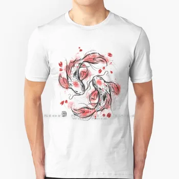 Японская футболка с изображением карпа Кои, хлопок, 6XL, Акварельный эскиз японской рыбы Карпа Кои