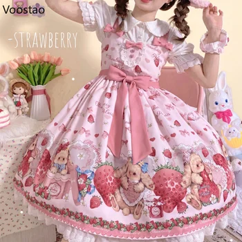 Японское милое платье Лолиты Jsk, вечерние платья принцессы с рисунком милого кролика из мультфильма 